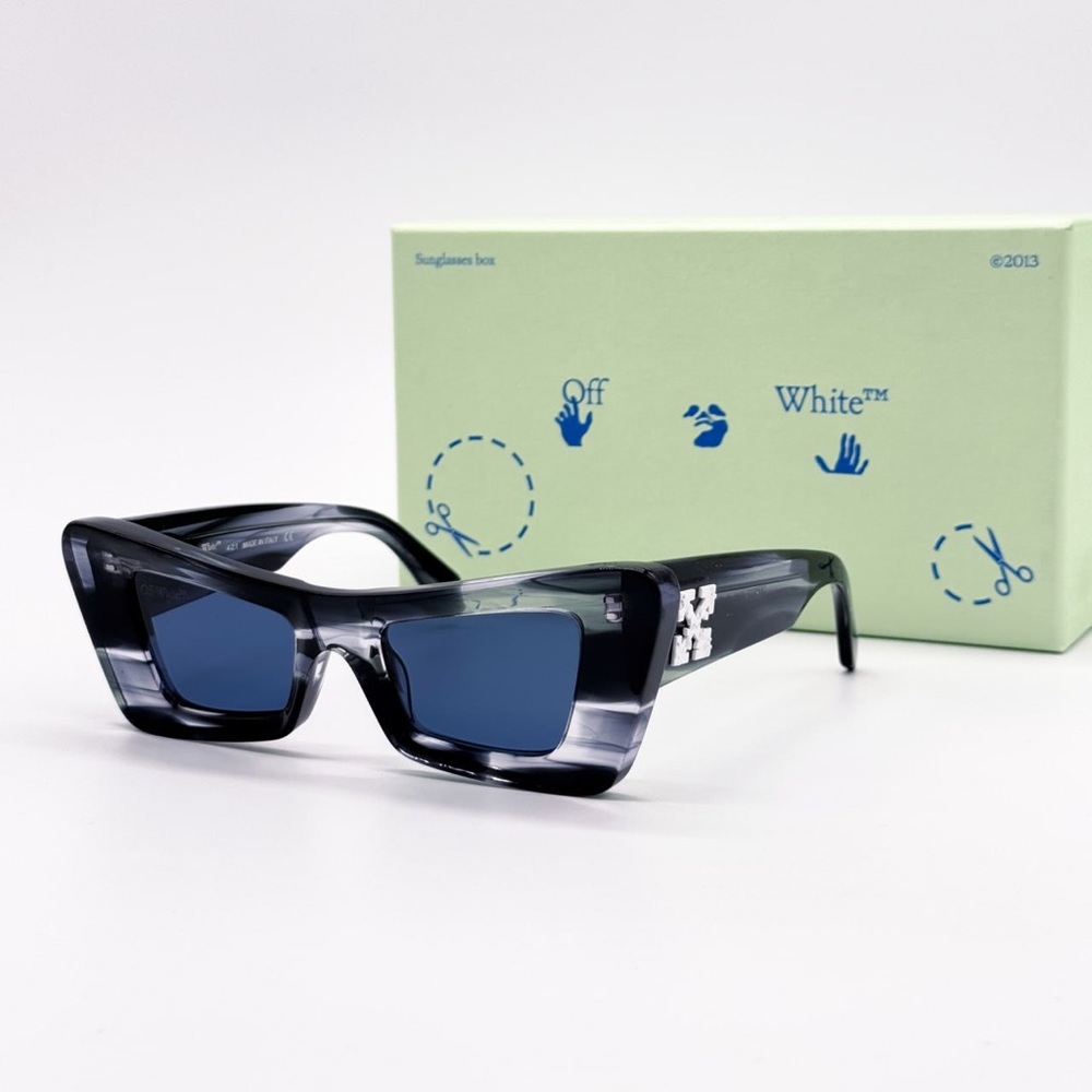 NEW OFF-WHITE ACCRA 14945 NAVY MARBLE SUNGLASSES CAT EYE WOMEN OERI027 4945